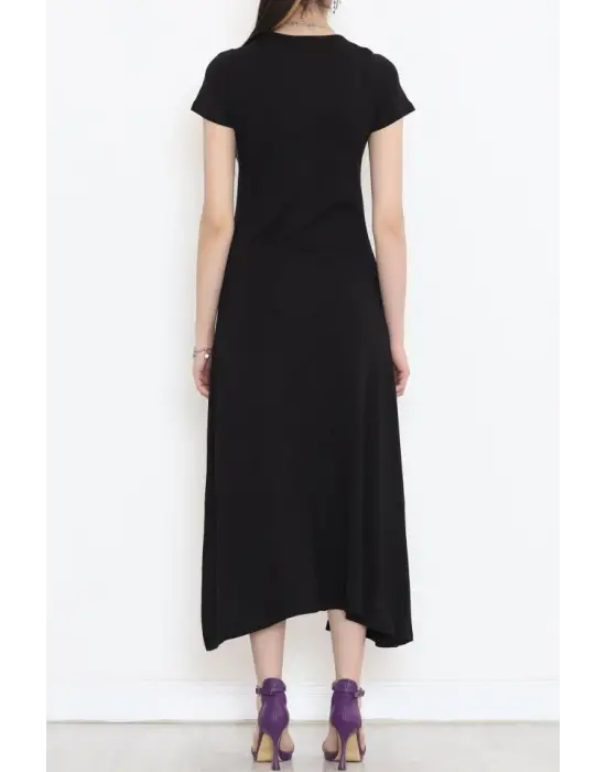 V Yaka Elbise Siyah