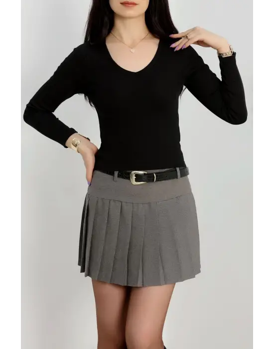 V yaka kaşkorse bluz siyah a3699