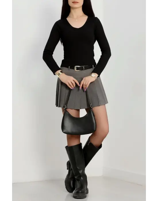 V yaka kaşkorse bluz siyah a3699