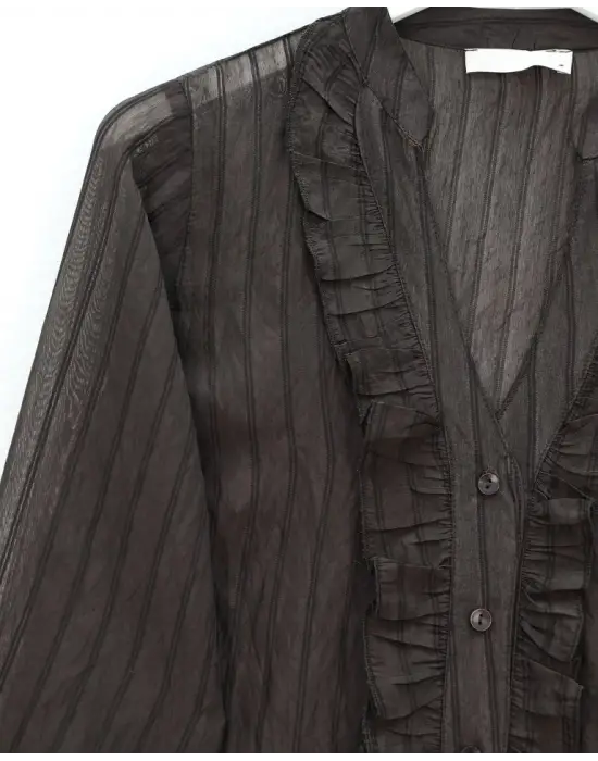 Modern Fırfırlı Yarı Transparan Gömlek