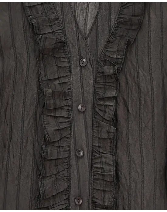 Modern Fırfırlı Yarı Transparan Gömlek