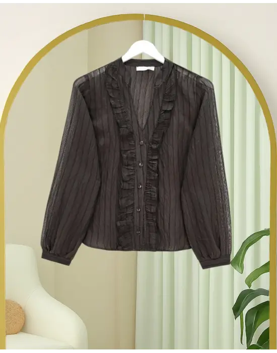 Modern Fırfırlı Yarı Transparan Gömlek