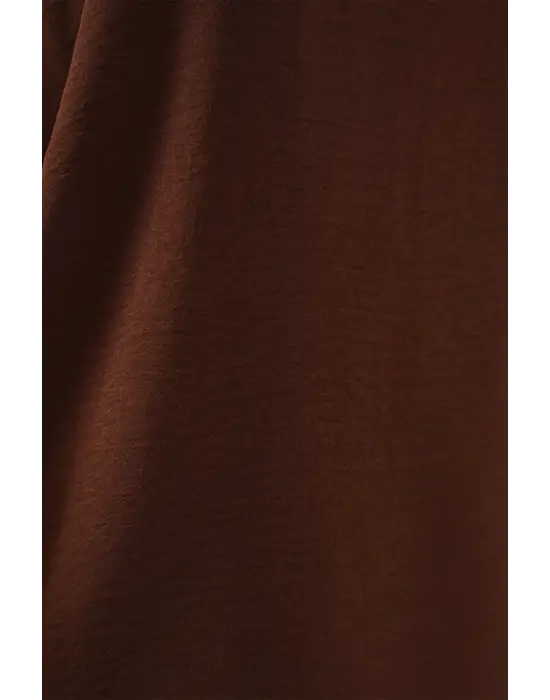 V Yaka Sıfır Kol Bluz 950 - Kahverengi