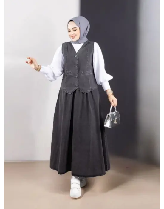 Omarı Füme Kot Takımı - Yelekli Etek