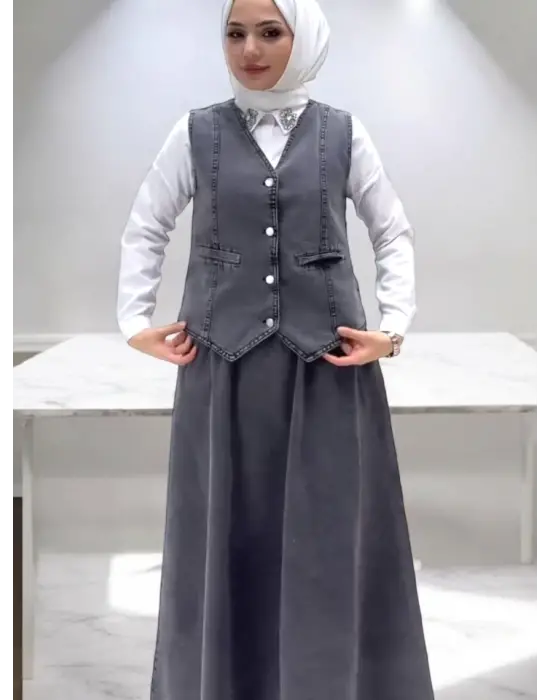 Omarı Füme Kot Takımı - Yelekli Etek