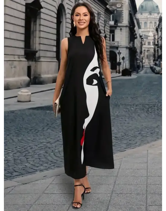 Omarı Klasik Şıklıkta V Yaka Süprem Elbise