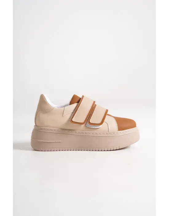 VALENCIA Bağcıksız Cırt Cırtlı Rahat tabanlı ayakkabı Tabaan Bayan Spor tabanlı ayakkabı Spor Ayakkabı CTT - Ten/Kahve