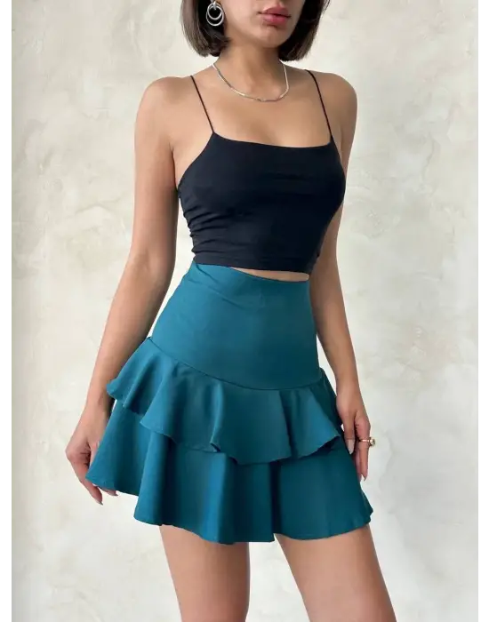 Valonlu fırfırlı etek yeşil s24681