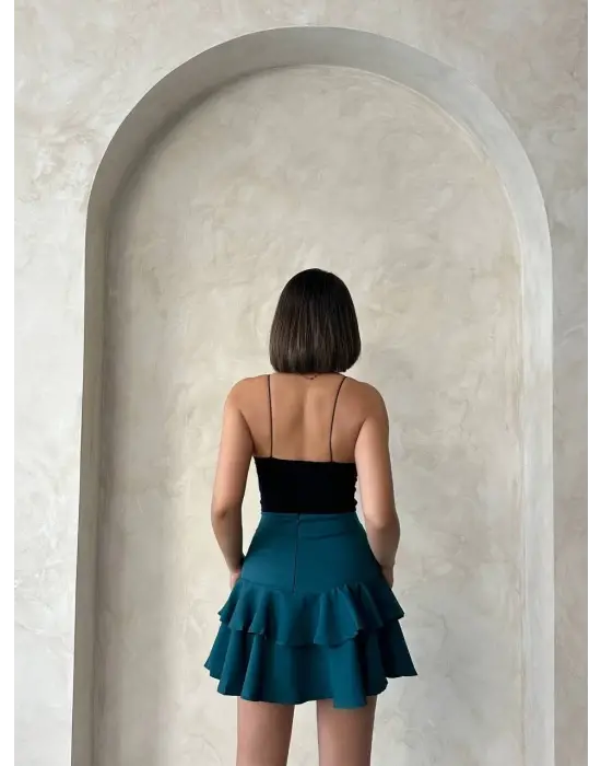 Valonlu fırfırlı etek yeşil s24681