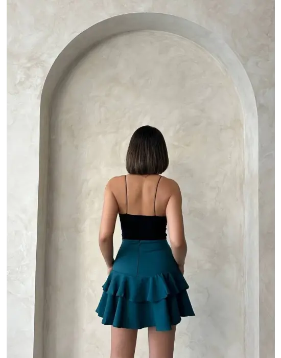 Omarı Yeşil Fırfırlı Valon Etek