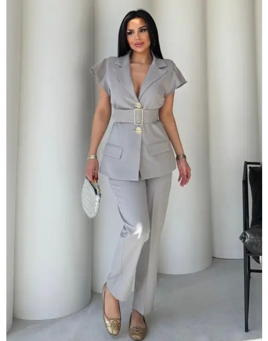 Vatkalı Yelek Pantolon İkili Takım