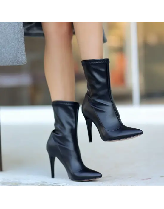 Verena Siyah Cilt Topuklu Streç Bot