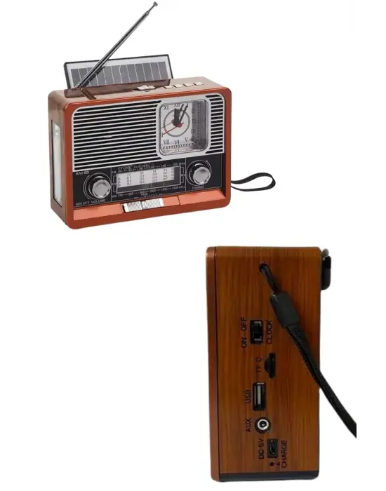 Vintage Nostaljik Radyo Aux Usb Sd Kart Girişli Şarjlı Bluetooth Bağlantılı