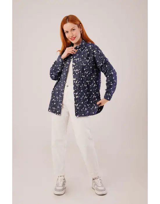 Omarı Vintage Tarz Denim Mavi Gömlek