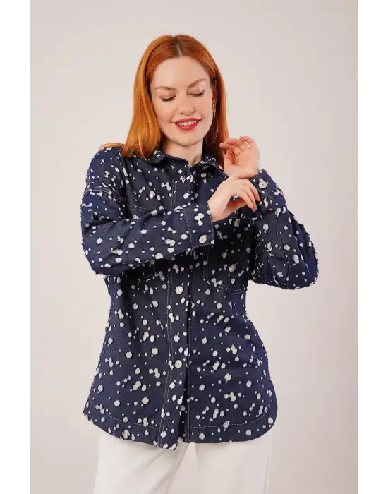 Omarı Vintage Tarz Denim Mavi Gömlek