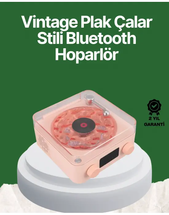 Vintage Tarz Bluetooth Hoparlör – Gece Işığı Ve Zaman Göstergeli