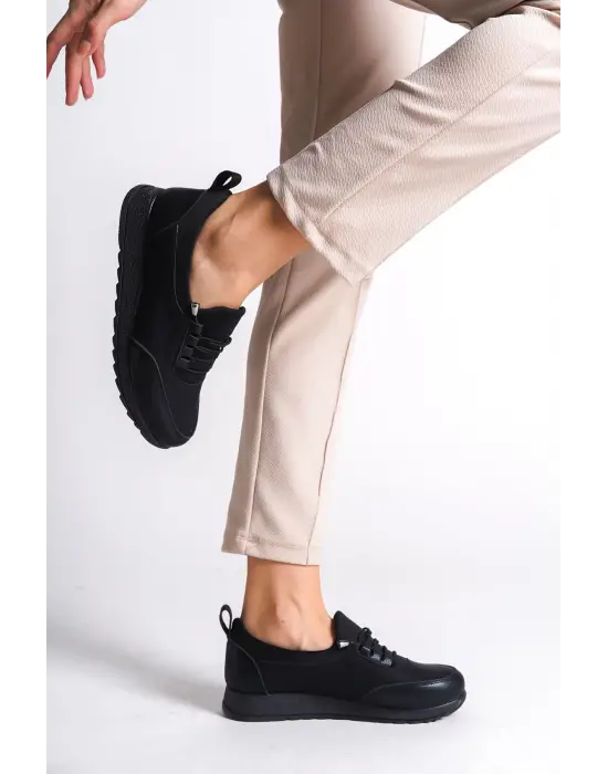 Şık Lastikli Babet Ayakkabı - Siyah