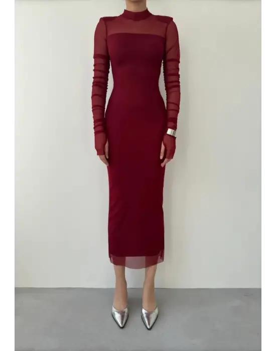 Omarı Zarif Siyah Tül Elbise