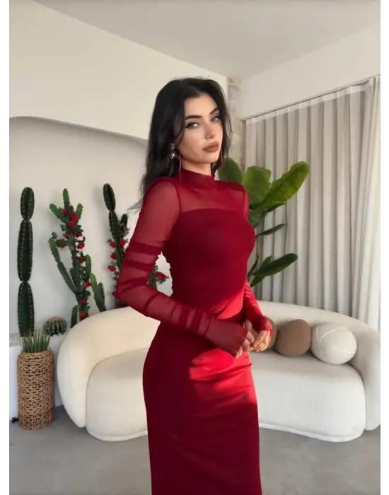 Omarı Zarif Siyah Tül Elbise