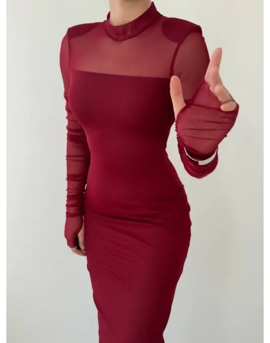 Omarı Zarif Siyah Tül Elbise