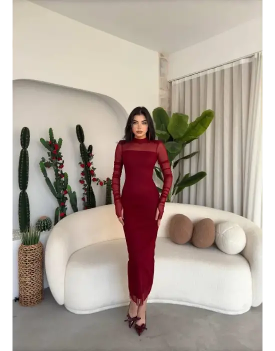 Omarı Zarif Siyah Tül Elbise