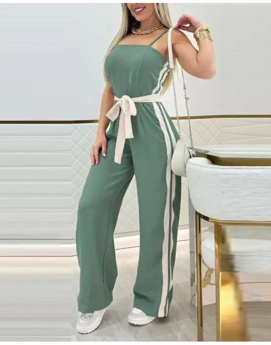 Omarı Şık Kadın Ip Askılı Belden Kuşaklı Viskon Tulum