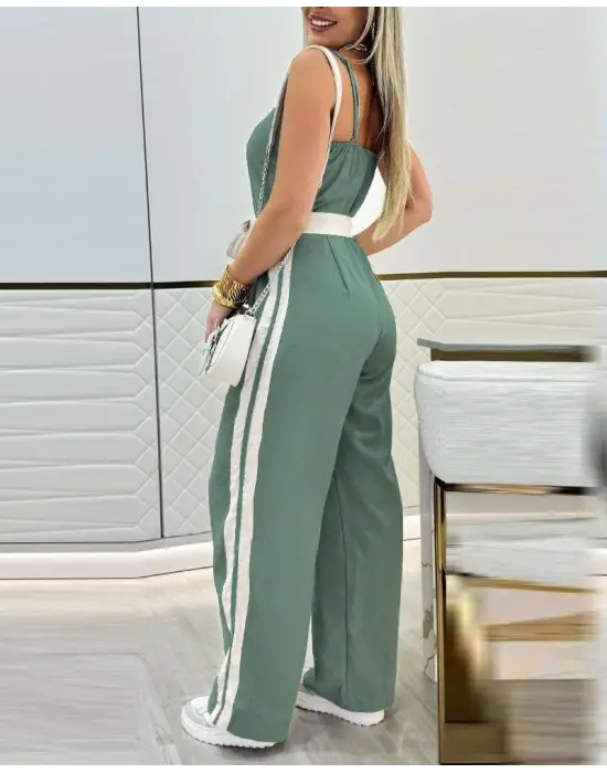 Omarı Şık Kadın Ip Askılı Belden Kuşaklı Viskon Tulum