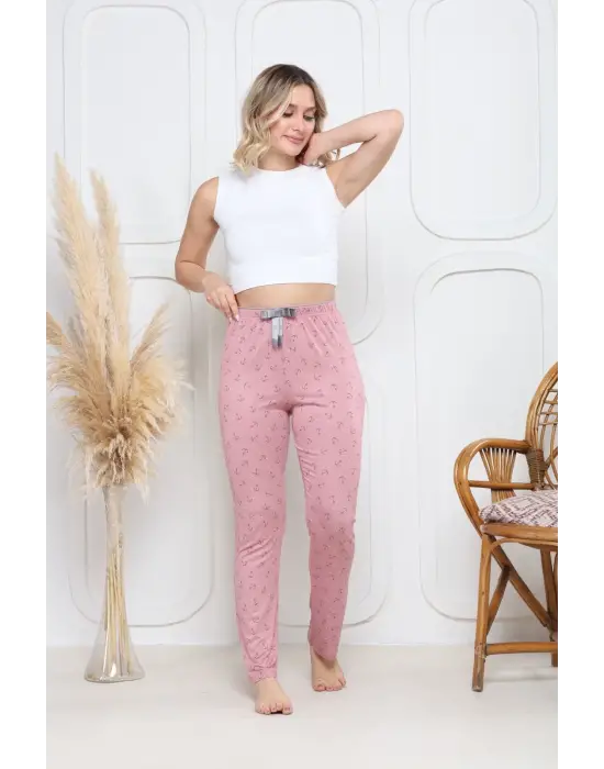 Demir Pembe Baskı Desenli Alt Pijama Kadın Giyim
