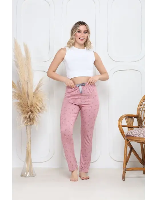 Demir Pembe Baskı Desenli Alt Pijama Kadın Giyim