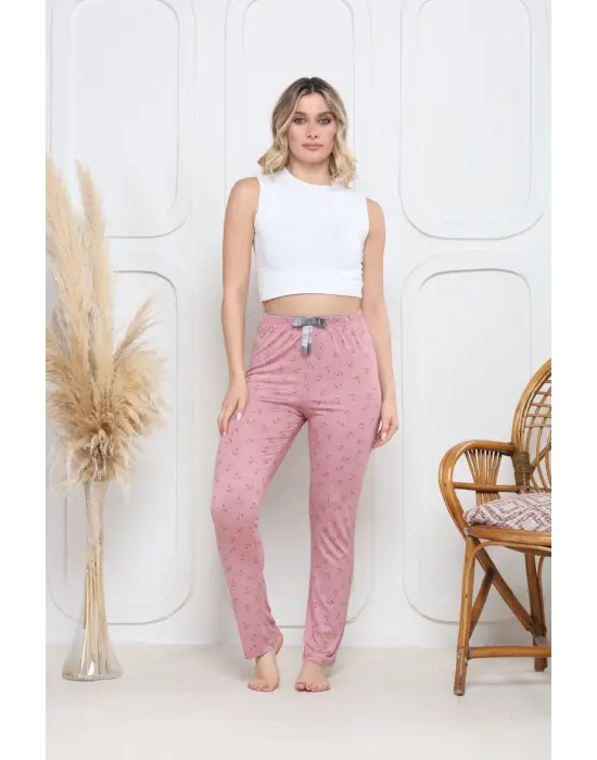 Demir Pembe Baskı Desenli Alt Pijama Kadın Giyim