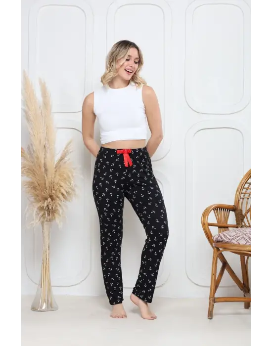 Demir Siyah Baskı Desenli Alt Pijama Kadın Giyim