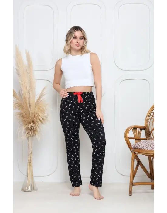 Demir Siyah Baskı Desenli Alt Pijama Kadın Giyim