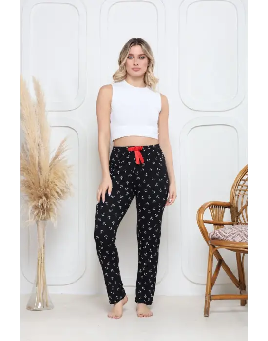 Demir Siyah Baskı Desenli Alt Pijama Kadın Giyim
