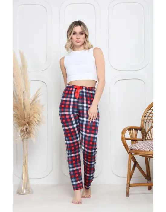 Viskon likralı alt pijama küçük ekose baskı desenli q6018