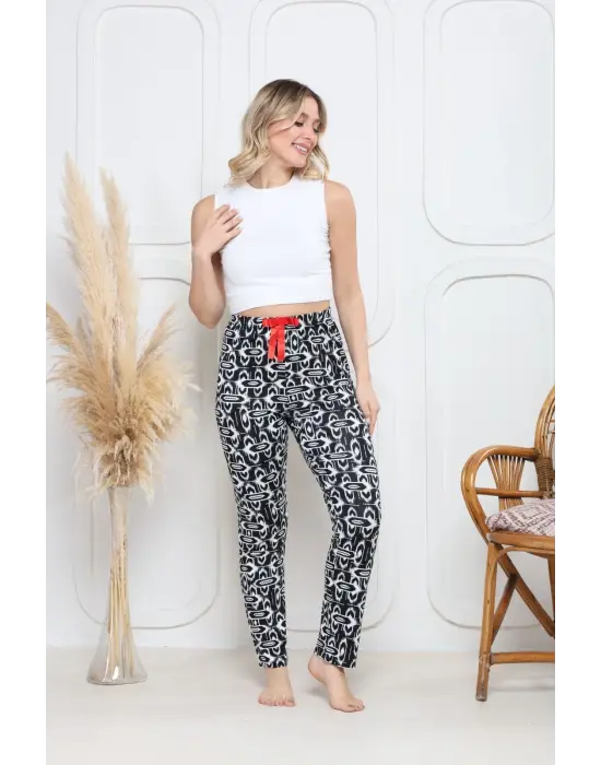 Siyah Baskı Desenli Alt Pijama Kadın Giyim