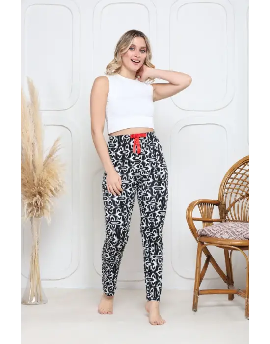 Siyah Baskı Desenli Alt Pijama Kadın Giyim