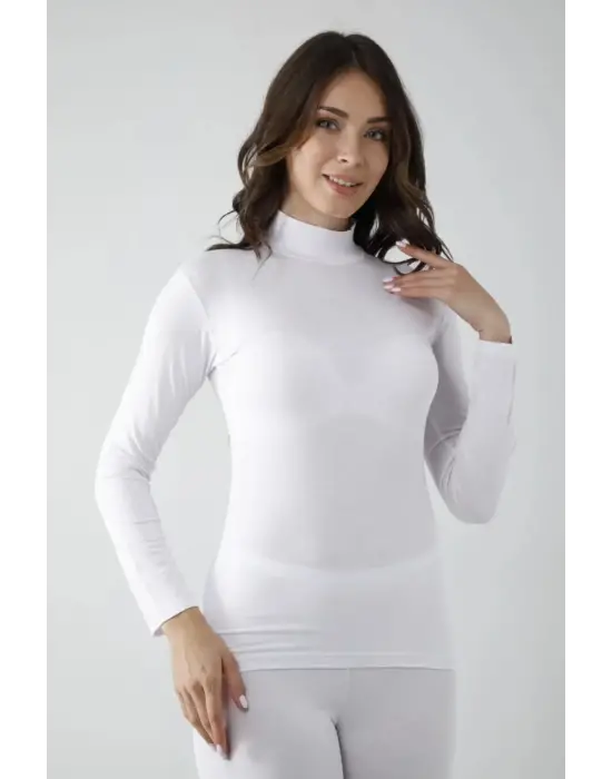 Vivaldi Kadın Beyaz Uzun Kol Balıkçı Body Likralı 353