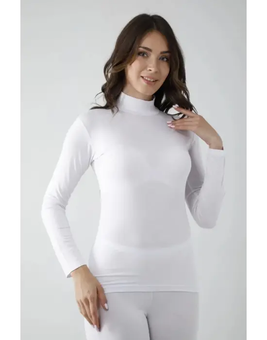 Omarı Beyaz Likralı Uzun Kol Balıkçı Body