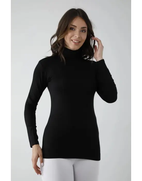 Vivaldi Kadın Sİyah Uzun Kol Balıkçı Body Likralı 353