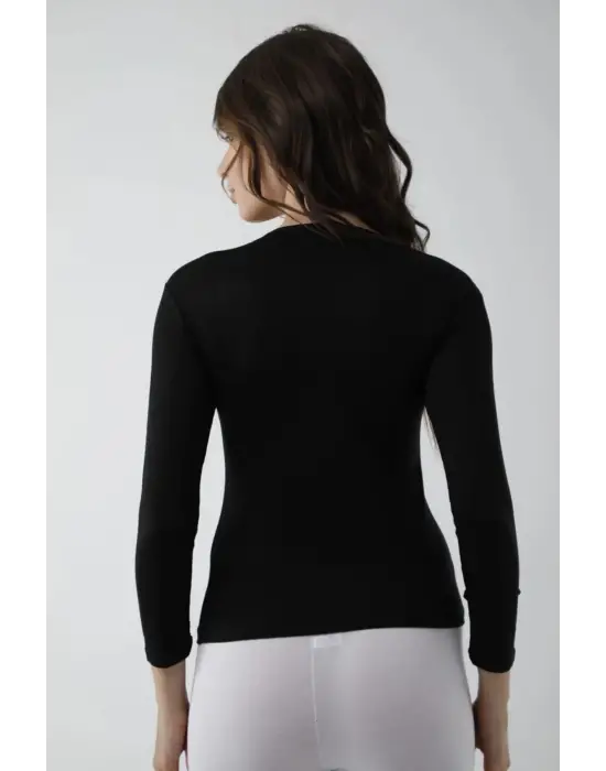 Omarı Siyah Uzun Kol Likralı Bisiklet Yaka Body