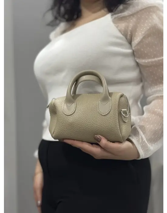 Omarı Şık Vizon Renkli Deri Çanta