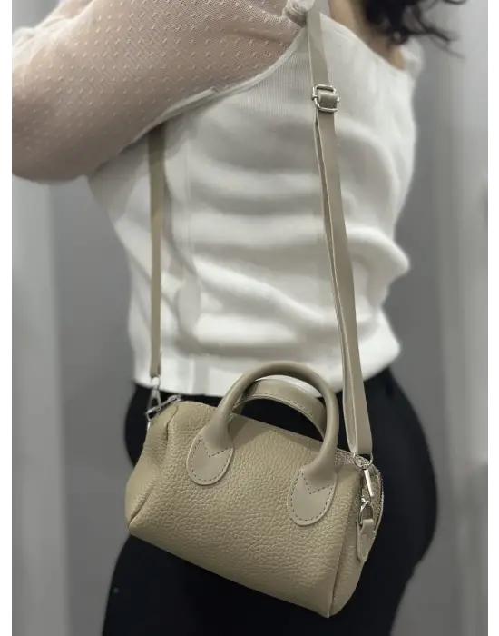 Omarı Şık Vizon Renkli Deri Çanta