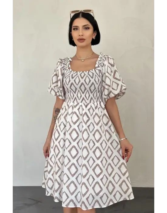 Omarı Vizon Kare Desenli Yazlık Elbise Modası