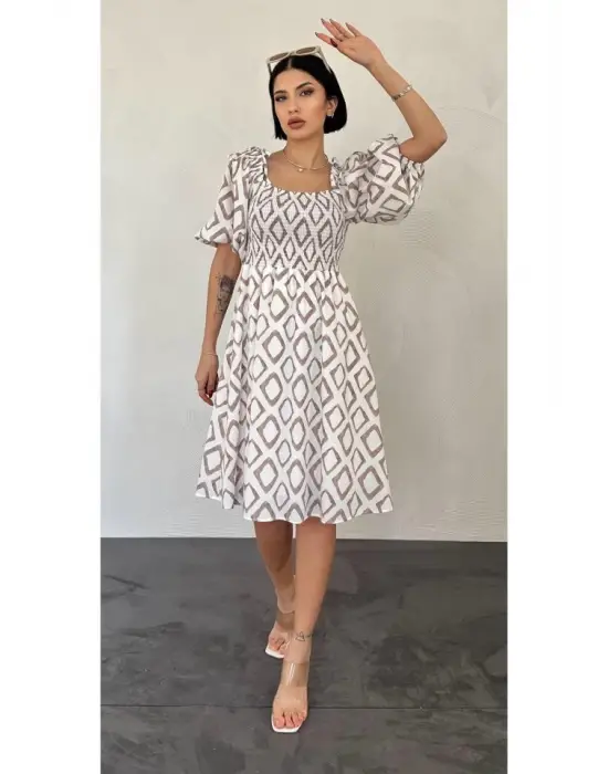 Omarı Vizon Kare Desenli Yazlık Elbise Modası