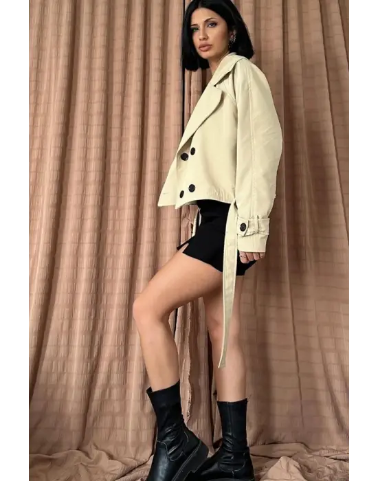 Vizon Kemerli Kısa Trech Ceket