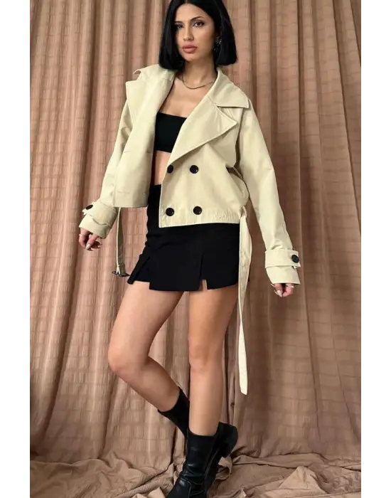 Vizon Kemerli Kısa Trech Ceket