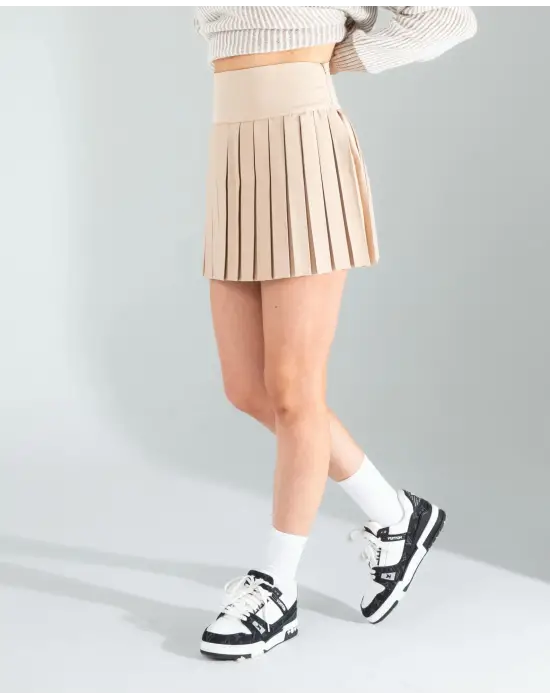 Omarı Vizon Rengi Pilseli Etek - Şık ve Şık