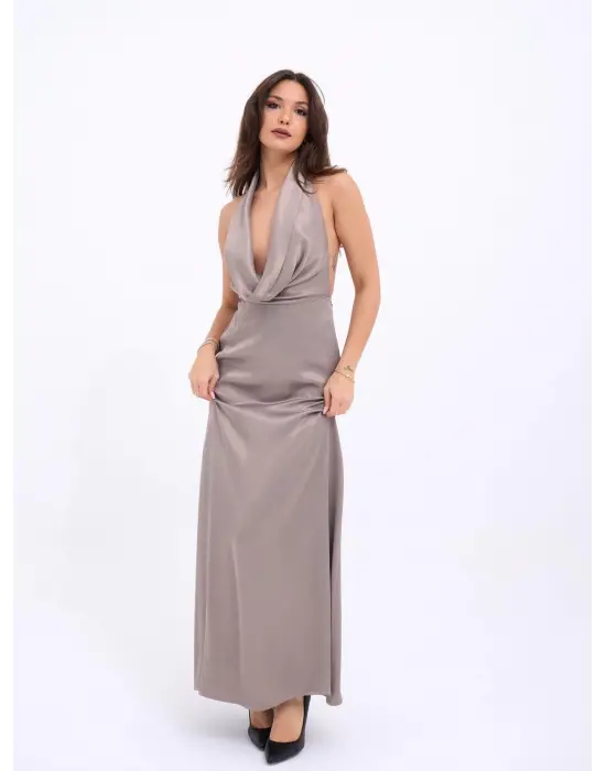 Omarı Parlak Vizon Elbise