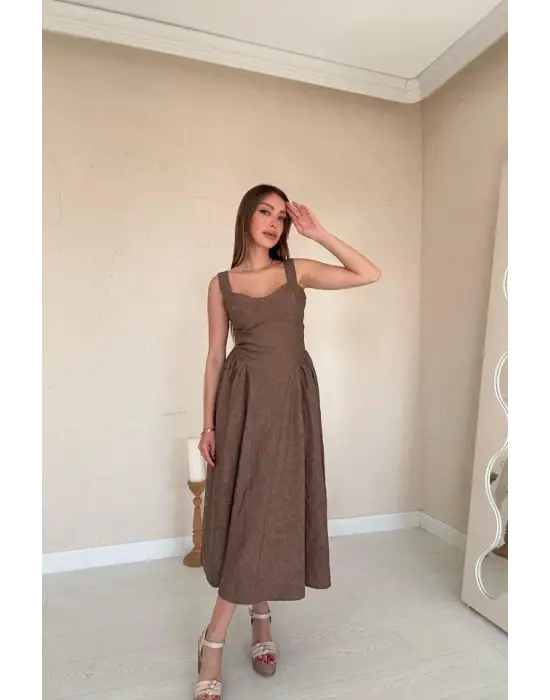 Vizon Yanları Büzgülü Göğüs Kuplu Elbise