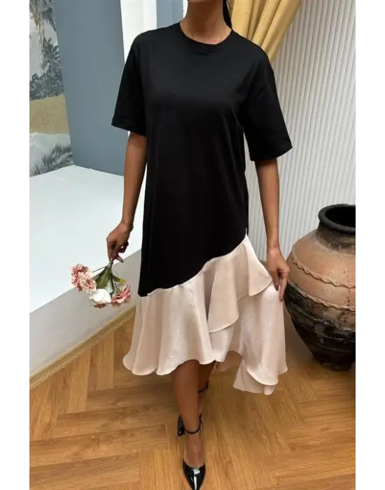 Omarı Zarif Volan Detaylı Elbise